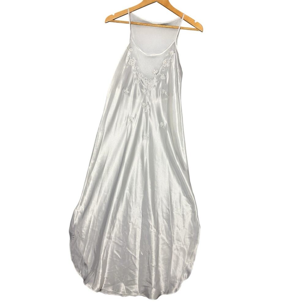 Cinema Etoile White Satin Slip Dress Medium Embroidered Mesh Yoke Romantic Bride
